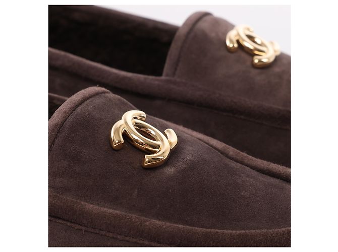 Mocassini Chanel CC logo in camoscio x shearling marroni, taglia 40.5 EU Marrone - vista 3