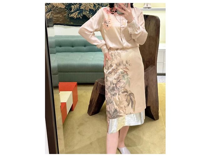 Dries Van Noten Midirock mit Blumenprint und Metallic-Saum Beige Metallisch - Ansicht 11