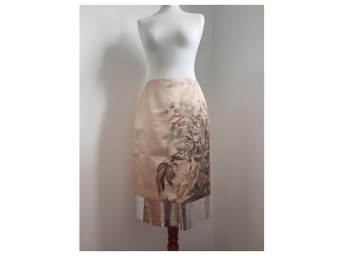 Dries Van Noten Midirock mit Blumenprint und Metallic-Saum Beige Metallisch - Ansicht 2