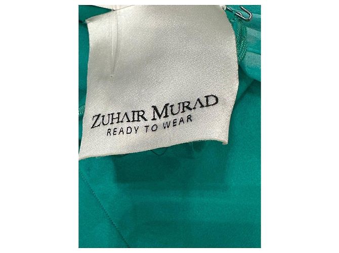 Zuhair Murad Seiden-Maxi-Abendkleid Smaragdgrün IT 42 Gebraucht - Ansicht 2