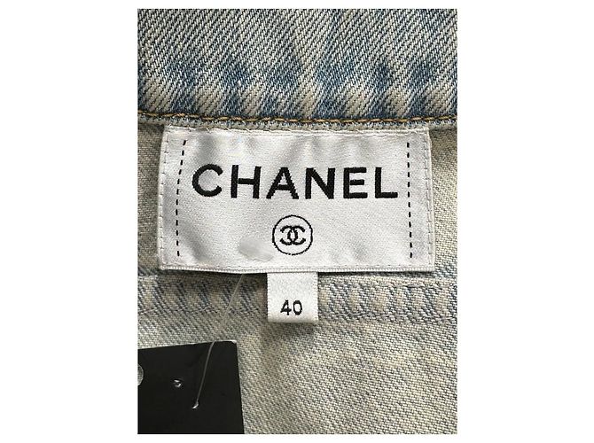 Giacca sovracamicia in denim azzurro CHANEL 21С, FR 40 usata - vista 3