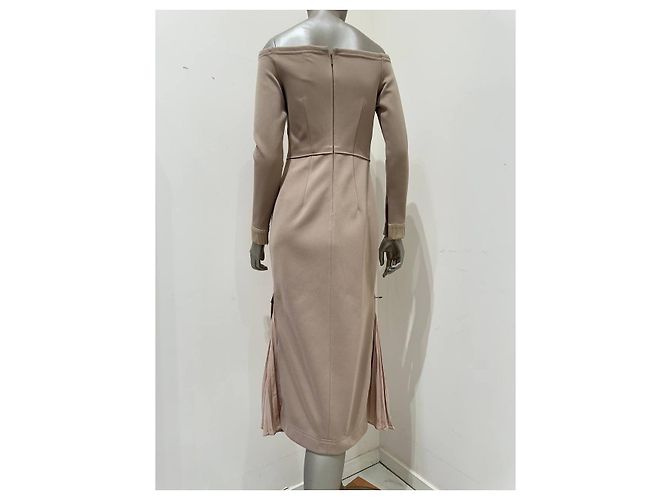 Fendi 2018 Beige Off-Shoulder Midi Kleid Sz.42 Gebraucht - Ansicht 5