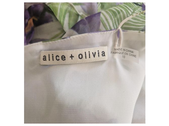 Alice + Olivia Midi-Kleid mit Blumenprint und Rüschensaum Weiß Mehrfarben Grün Lila - Ansicht 3