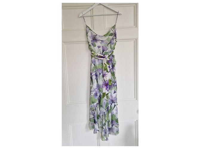 Alice + Olivia Midi-Kleid mit Blumenprint und Rüschensaum Weiß Mehrfarben Grün Lila - Ansicht 7