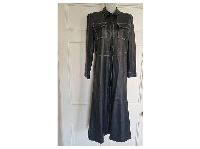 Autre Marque Stand Studio Alte Midi-Kleid aus schwarzem Leder - Ansicht 2