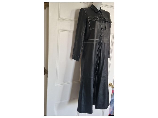Autre Marque Stand Studio Alte Midi-Kleid aus schwarzem Leder - Ansicht 3