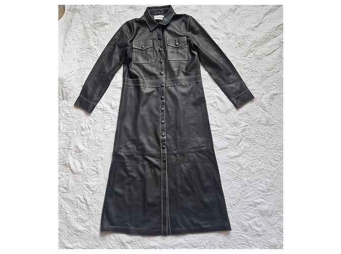 Autre Marque Stand Studio Alte Midi-Kleid aus schwarzem Leder - Ansicht 4