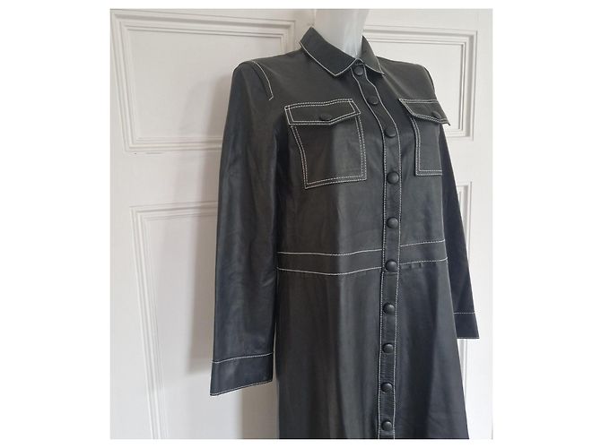 Autre Marque Stand Studio Alte Midi-Kleid aus schwarzem Leder - Ansicht 6