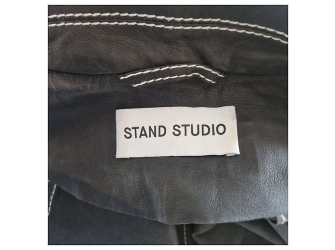 Autre Marque Stand Studio Alte Midi-Kleid aus schwarzem Leder - Ansicht 8