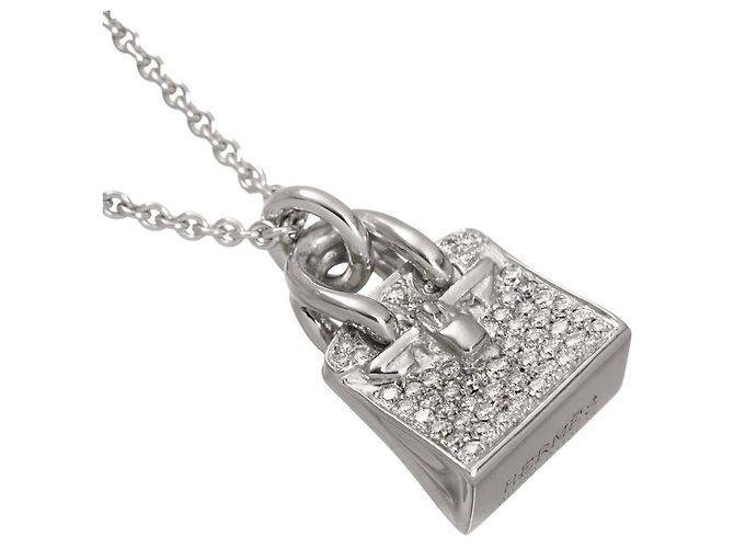 Hermès Collier Hermes Amulette Birkin Diamants en Or Blanc 18K - vue 3