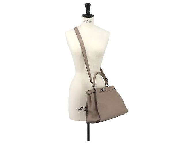 Borsa Fendi Selleria Peekaboo Regular Beige - vista 10