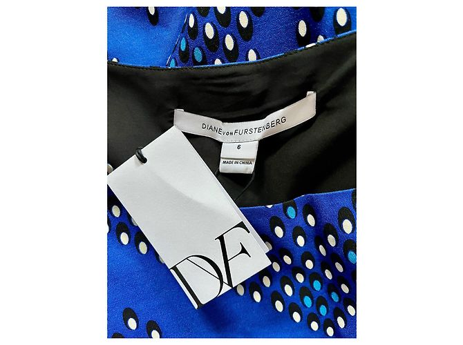 Diane von Furstenberg Sofia Chevron Dots Blue Kleid Schwarz Weiß Blau - Ansicht 5