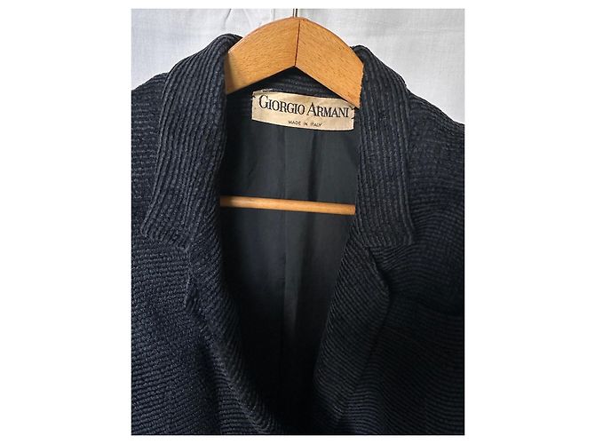 Giorgio Armani Textured Wool Double-Breasted Jacket Black Dark blue - view 2