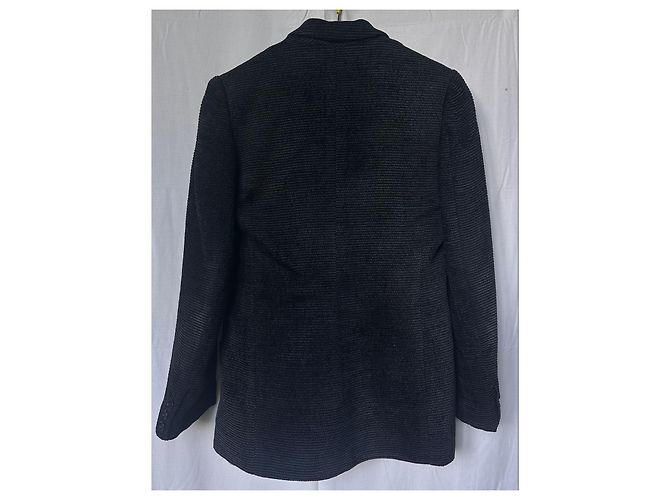 Giorgio Armani Textured Wool Double-Breasted Jacket Black Dark blue - view 3