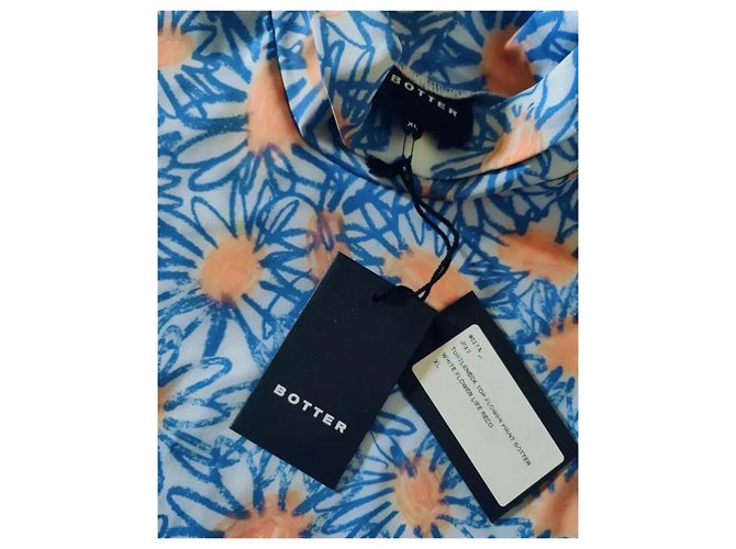 Autre Marque Botter Second Skin Rollkragen-Oberteil mit Blumenprint Weiß Blau Orange - Ansicht 2