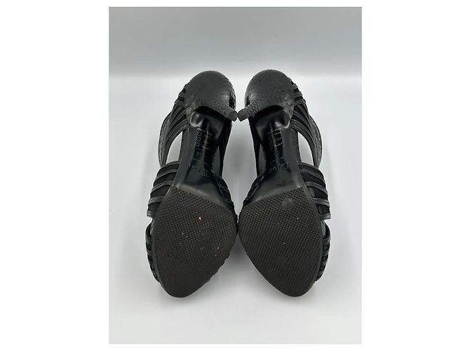 Christian Dior "Temptation" Open-Toe Leather and Python Heels Black - view 11