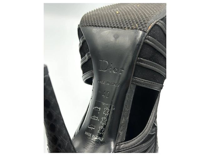 Christian Dior "Temptation" Open-Toe Leather and Python Heels Black - view 12