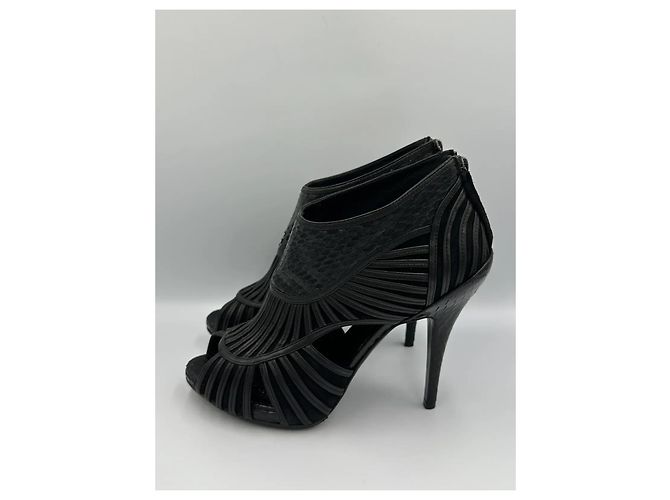 Christian Dior "Temptation" Open-Toe Leather and Python Heels Black - view 2