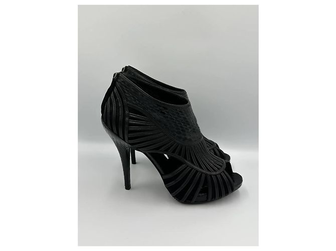 Christian Dior "Temptation" Open-Toe Leather and Python Heels Black - view 4