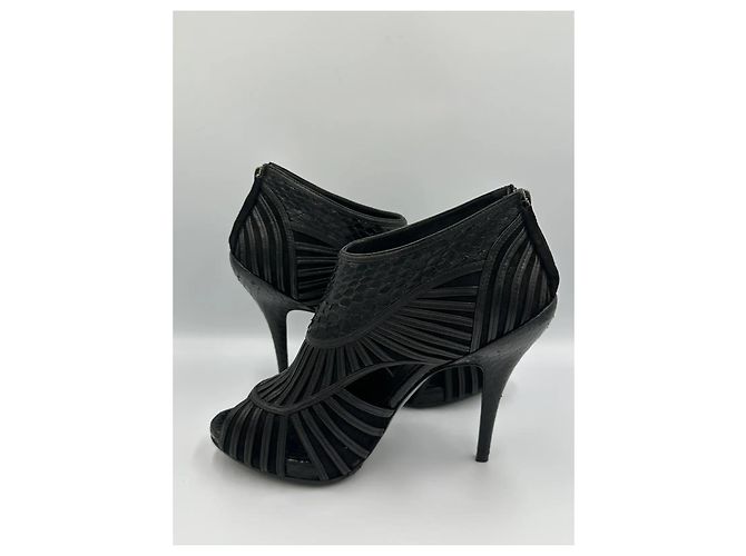 Christian Dior "Temptation" Open-Toe Leather and Python Heels Black - view 6