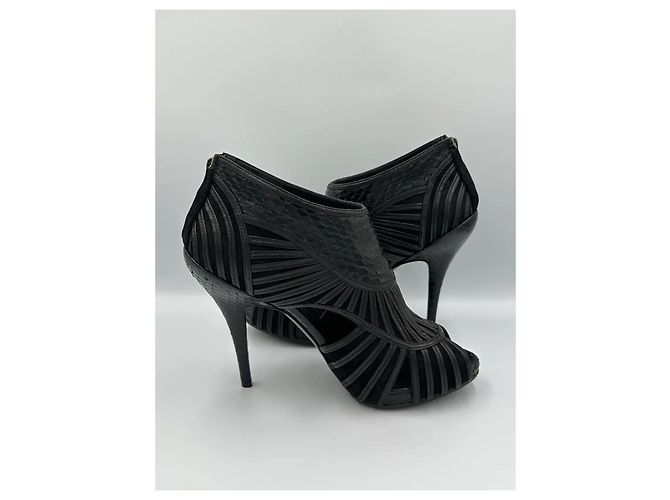 Christian Dior "Temptation" Open-Toe Leather and Python Heels Black - view 7