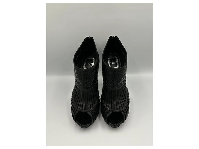 Christian Dior "Temptation" Open-Toe Leather and Python Heels Black - view 8