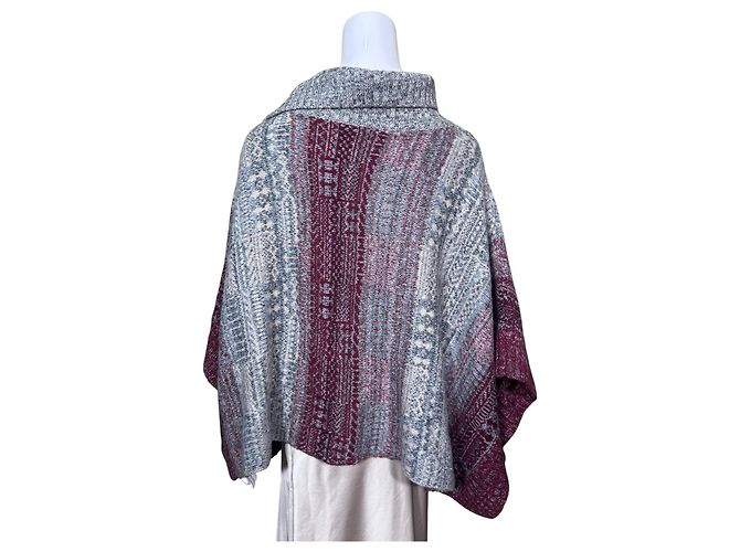 Free People Poncho mit geometrischem Muster Weiß Grau Bordeaux - Ansicht 3