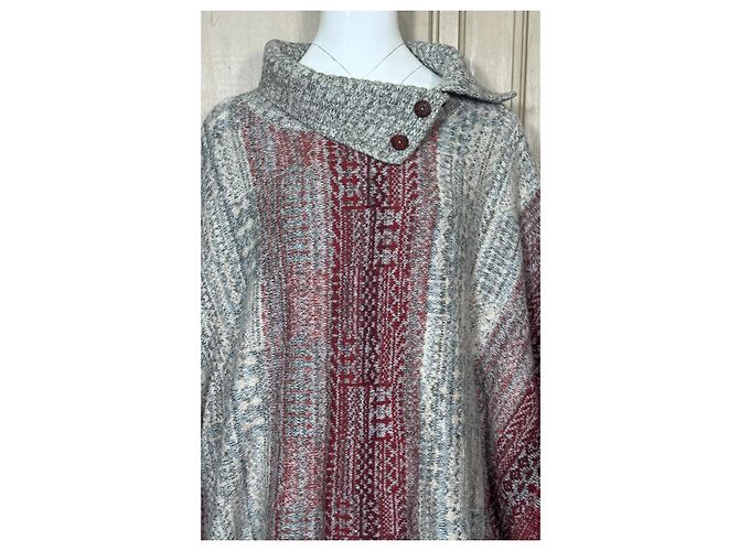Free People Poncho mit geometrischem Muster Weiß Grau Bordeaux - Ansicht 4