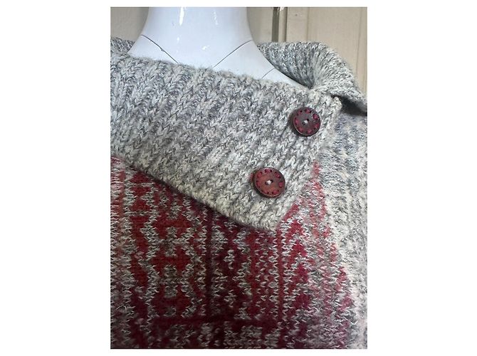 Free People Poncho mit geometrischem Muster Weiß Grau Bordeaux - Ansicht 5