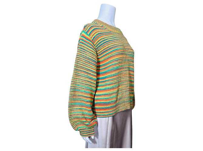 Autre Marque Mads Nørgaard Signal Wool Kolly Gestreifter Strickpullover Mehrfarben Grün Orange Gelb - Ansicht 3