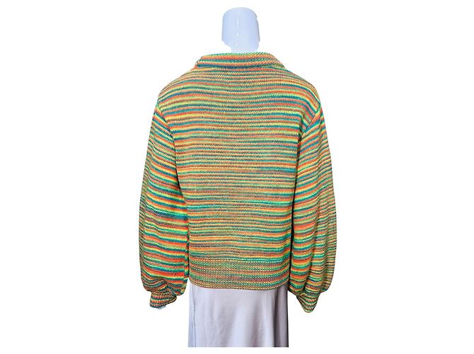 Autre Marque Mads Nørgaard Signal Wool Kolly Gestreifter Strickpullover Mehrfarben Grün Orange Gelb - Ansicht 4