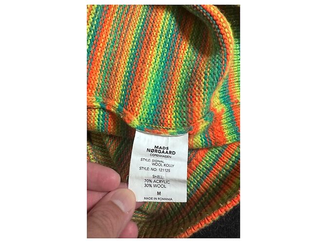 Autre Marque Mads Nørgaard Signal Wool Kolly Gestreifter Strickpullover Mehrfarben Grün Orange Gelb - Ansicht 6