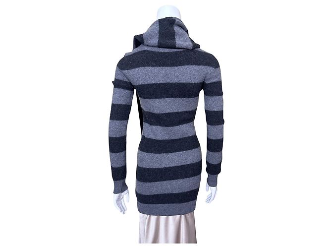 Dolce & Gabbana Cardigã de lã virgem listrado e cachecol Preto Cinza - vista 3