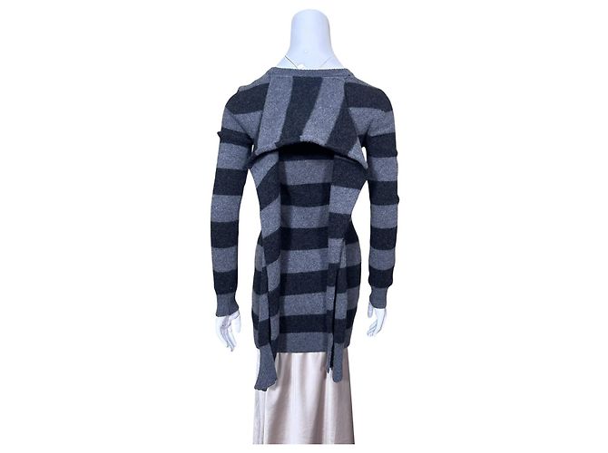 Dolce & Gabbana Cardigã de lã virgem listrado e cachecol Preto Cinza - vista 4