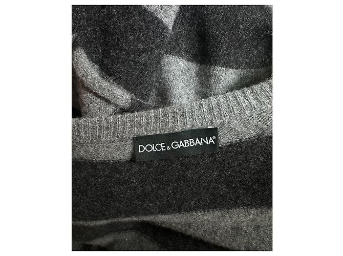 Dolce & Gabbana Cardigã de lã virgem listrado e cachecol Preto Cinza - vista 5