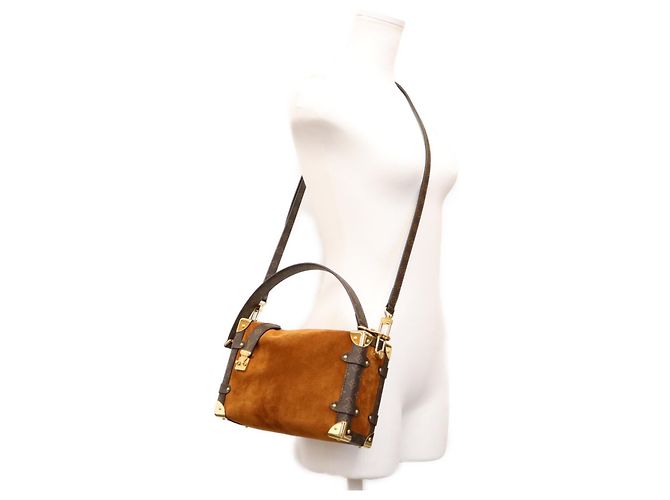 Borsa a tracolla Louis Vuitton Monogram Suede Calf Leather Side Trunk MM Marrone - vista 12