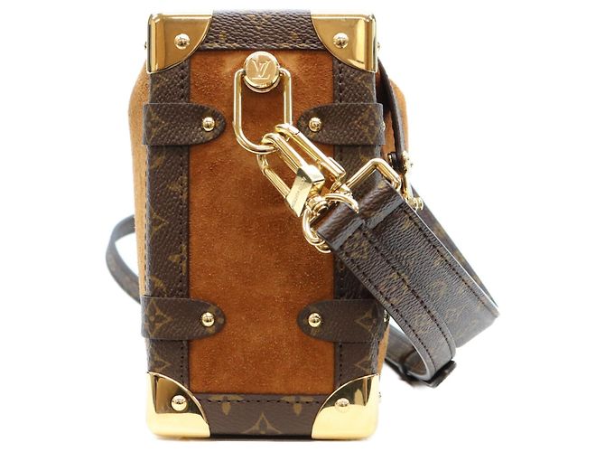 Borsa a tracolla Louis Vuitton Monogram Suede Calf Leather Side Trunk MM Marrone - vista 4