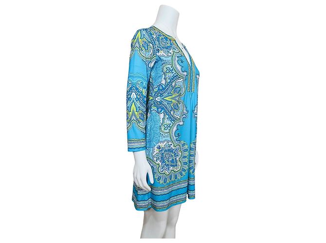 Hale Bob Kleid Blau Paisley-Print mit Perlen Weiß Golden Grün - Ansicht 3