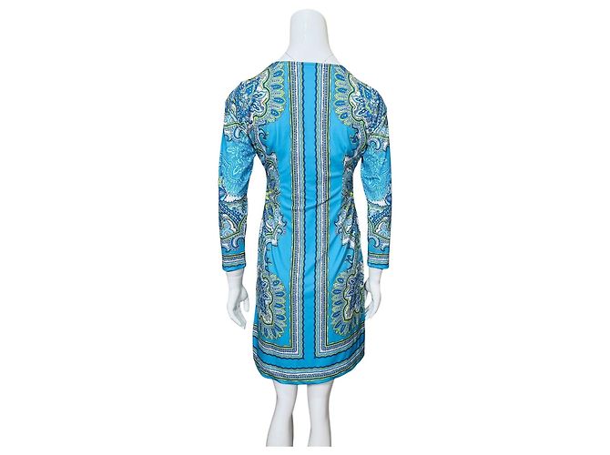 Hale Bob Kleid Blau Paisley-Print mit Perlen Weiß Golden Grün - Ansicht 4