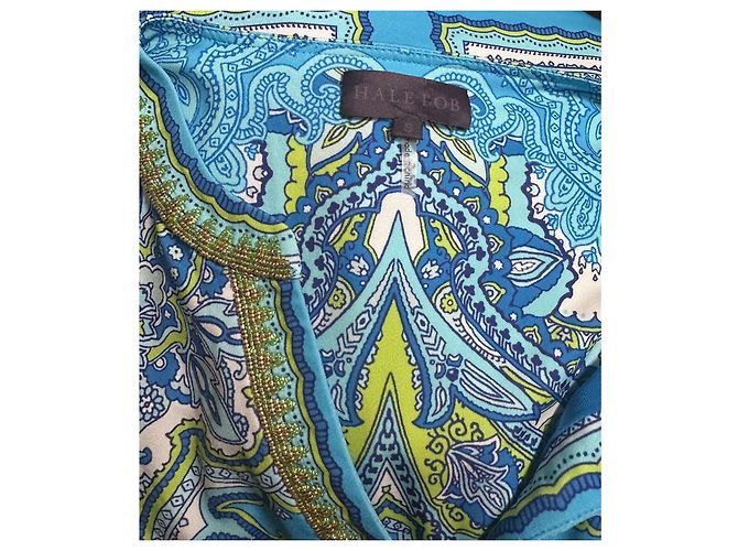 Hale Bob Kleid Blau Paisley-Print mit Perlen Weiß Golden Grün - Ansicht 5