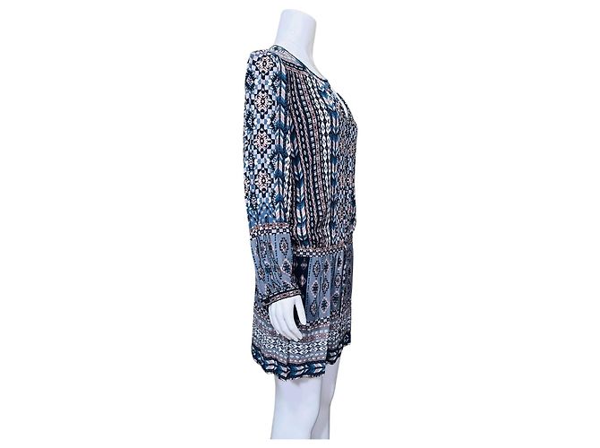 Hale Bob Vestido Mini Estampado Geométrico Cuello en V Castaño Rosa Blanco Azul Gris - vista 3