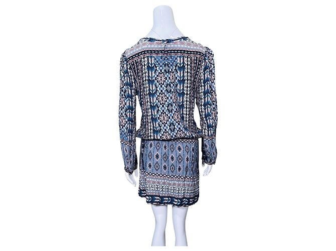 Hale Bob Vestido Mini Estampado Geométrico Cuello en V Castaño Rosa Blanco Azul Gris - vista 4
