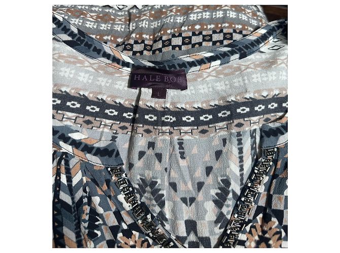 Hale Bob Vestido Mini Estampado Geométrico Cuello en V Castaño Rosa Blanco Azul Gris - vista 5