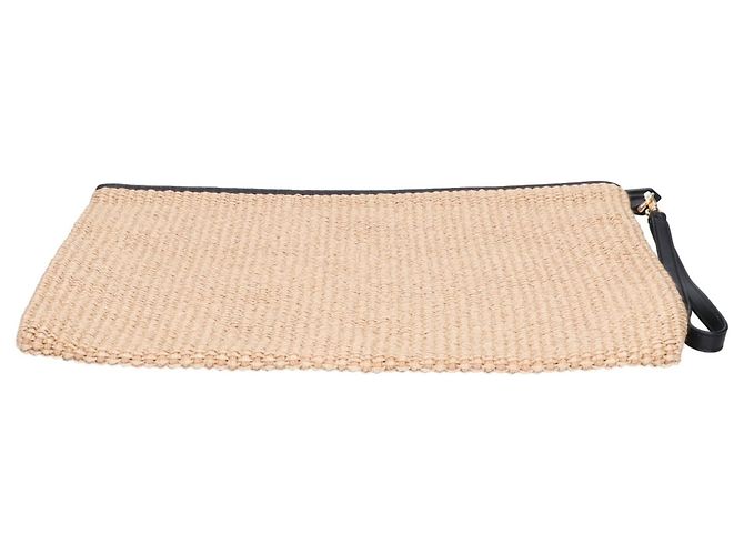 Clutch Fendi in rafia x pelle con logo Nero Beige - vista 3