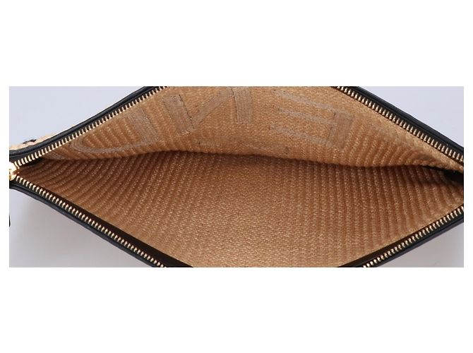 Clutch Fendi in rafia x pelle con logo Nero Beige - vista 5