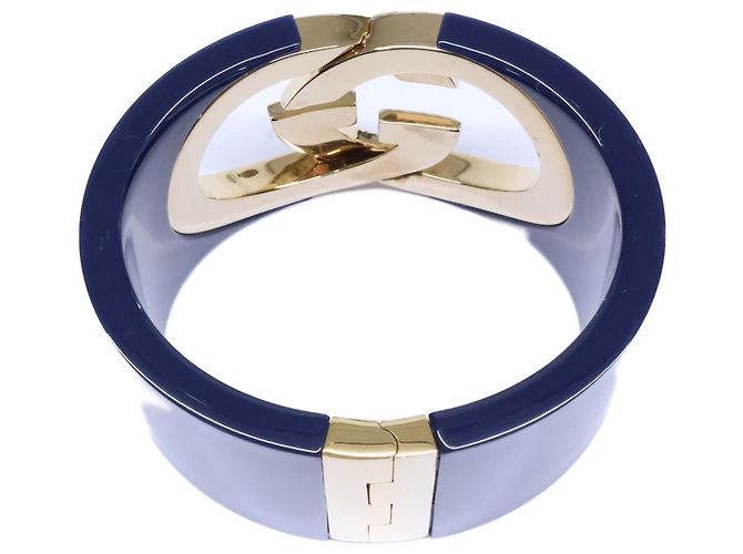 Bracciale rigido Gucci GG Interlocking D'oro Blu navy - vista 5