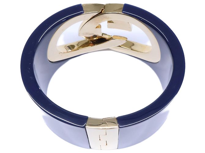 Bracciale rigido Gucci GG Interlocking D'oro Blu navy - vista 6