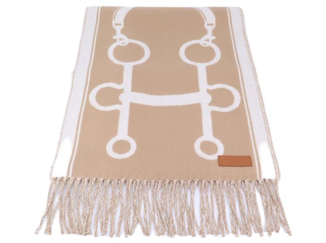 Hermès Stola in cashmere Hermes Mall Equestrian Pattern Cammello - vista 2