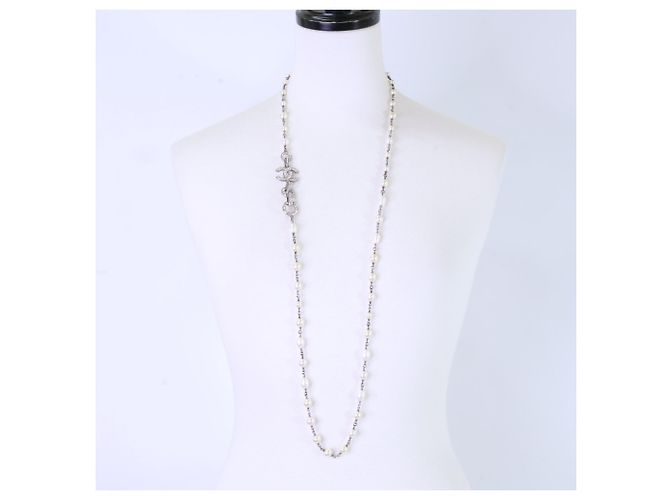 Collana Chanel in perle barocche e strass Coco Mark Argento - vista 8