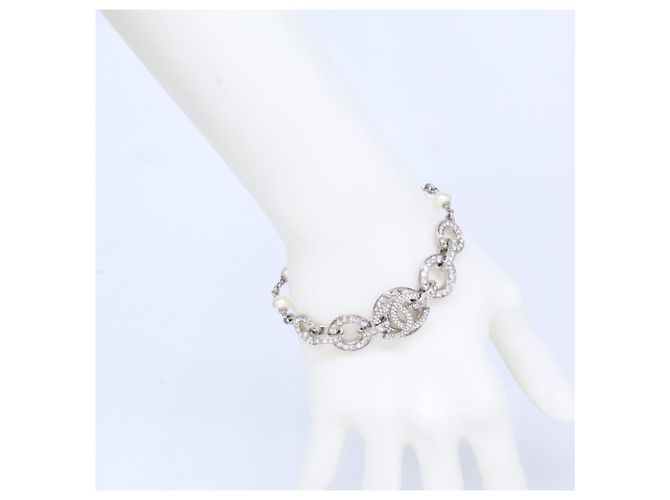Pulseira de corrente Chanel com logo Coco e strass Prata - vista 10